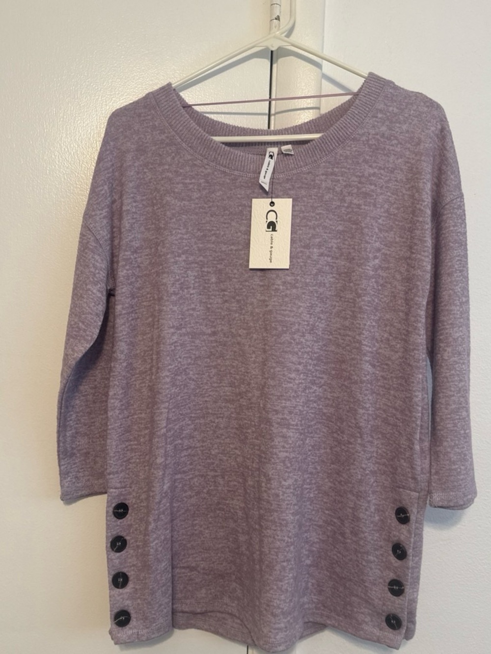 Cable & Gauge Lavender Scoop-Neck Knit Top with Button Hem
